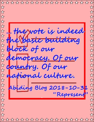 ...the vote is indeed the basic building block of our democracy. Of our country. Of our national culture. #PracticeDemocracy #YourVoteIsVital #AbidingBlog2018Represent
